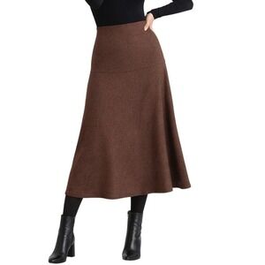 NWT OGL Wool-Like Coffee Brown Marl Knit A-Line Midi Skirt Size M/P High Waist